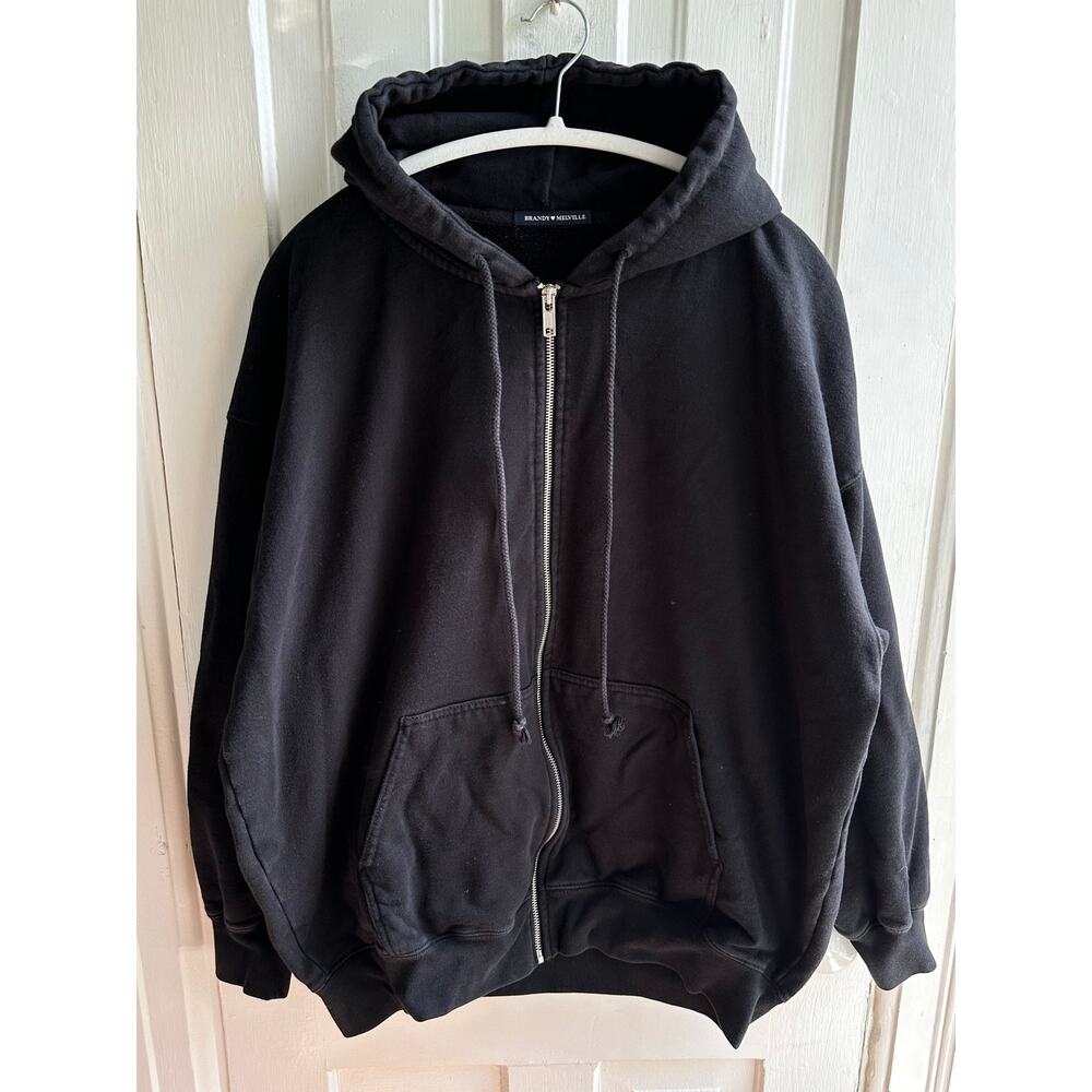 Brandy Melville Malibu California Oversized Zip-Up Hoodie Black One Size - Picture 4 of 10